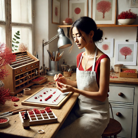 alt="Bijou en corail rouge fait à la main par Marc-Ricca, garanti à vie"