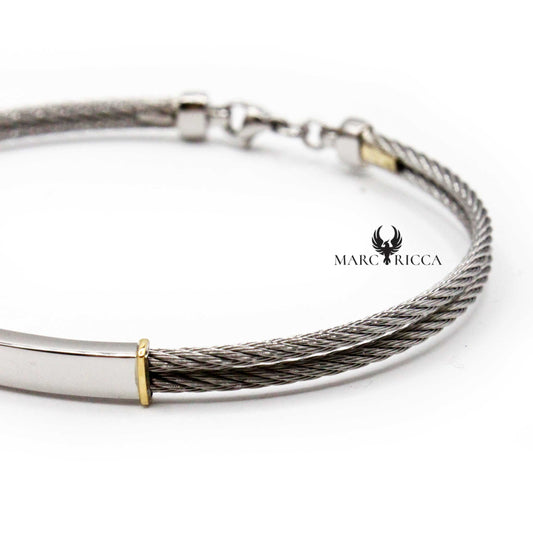Bracelet Or 9 Carats & Acier avec Plaque