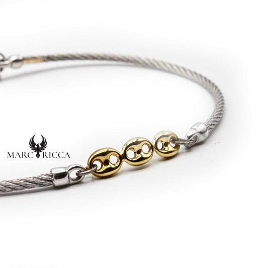 Bracelet Or 3 Mailles Grain de Café & Acier
