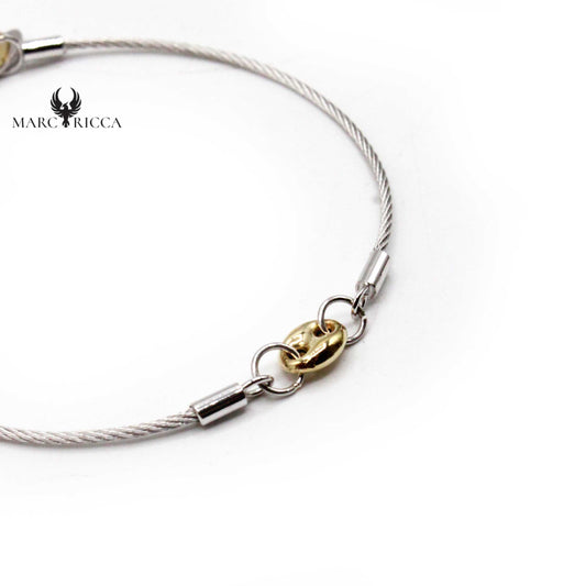Bracelet Or 1 Maille Grain de Café & Acier