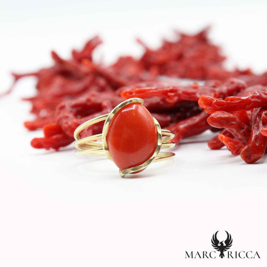 Bague Vermeil Corail Triple Anneaux