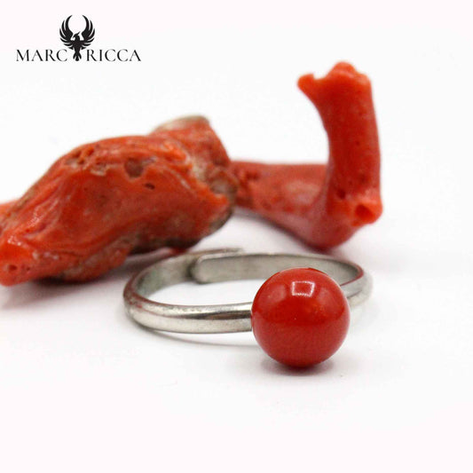 Bague Argent Corail Perle 6 mm