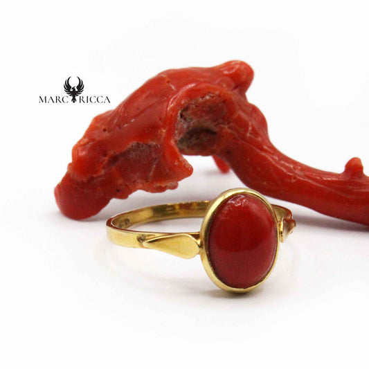 Bague Argent Corail Cabochon Ovale