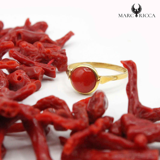 Bague Vermeil Corail Cabochon Rond