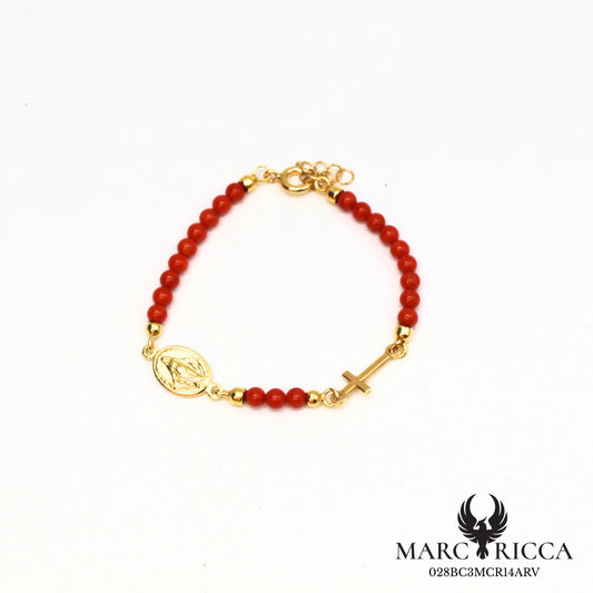 Bracelet perles de corail, croix & madone en vermeil