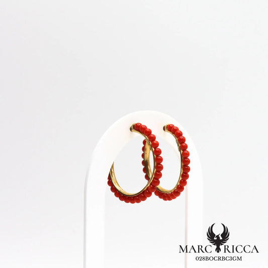 Boucles d'oreilles créoles perles de corail en vermeil