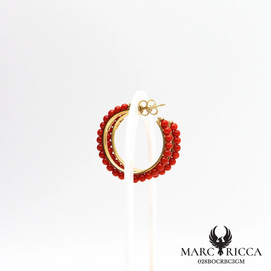 Boucles d'oreilles créoles perles de corail en vermeil