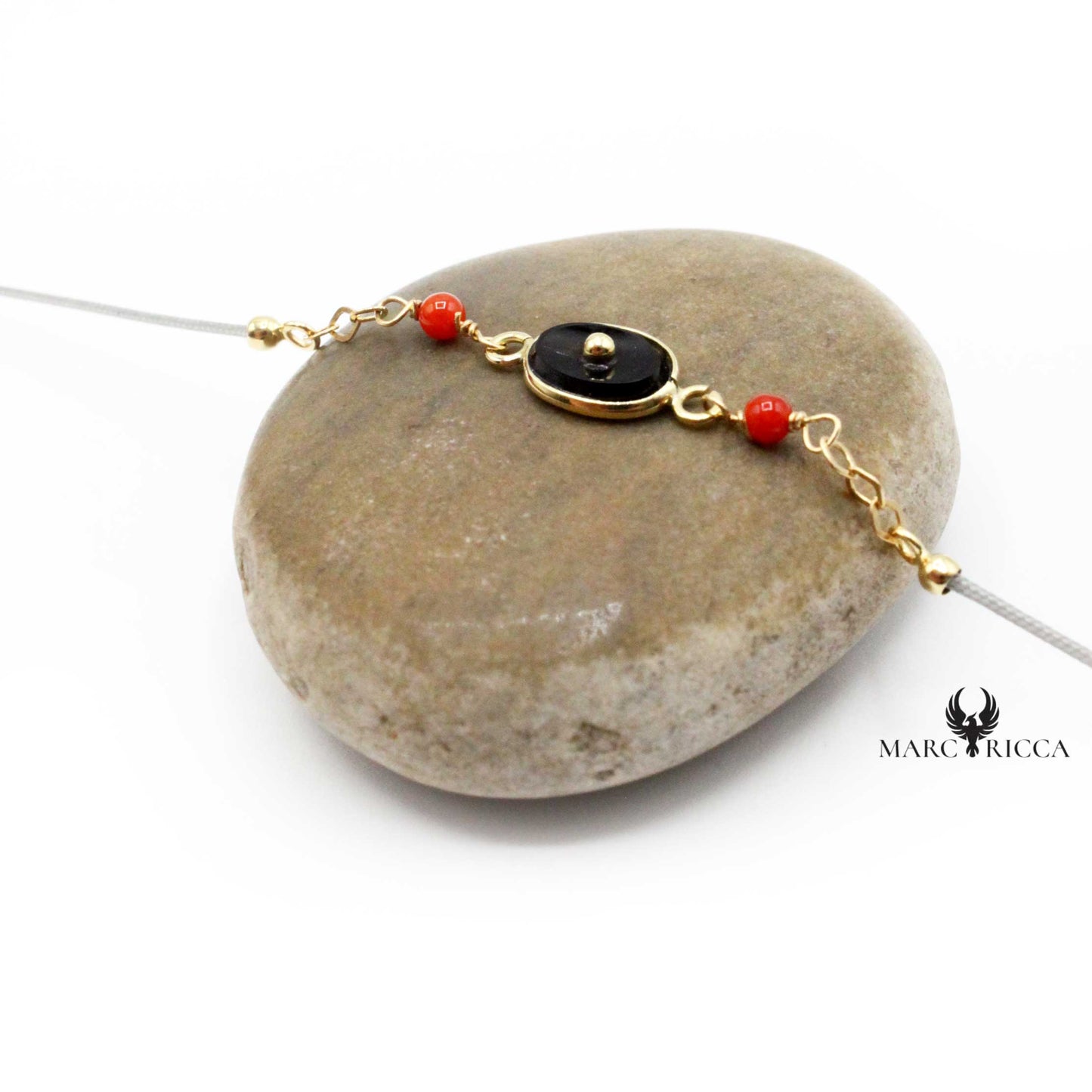 Bracelet Or, Corail & Onyx