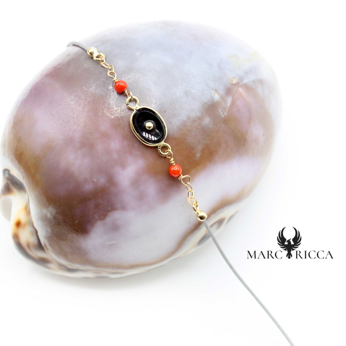 Bracelet Or, Corail & Onyx