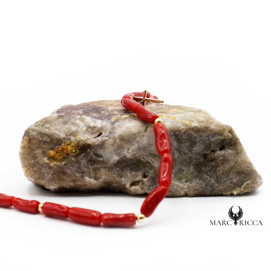 Bracelet Croix, Corail Rouge & Or