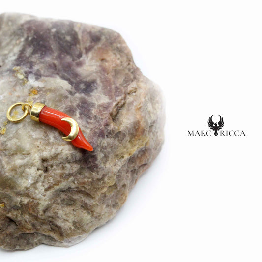 Pendentif Argent Corne en Corail Lune