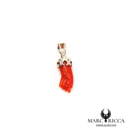 Pendentif Argent Main Festonné Corail Rouge