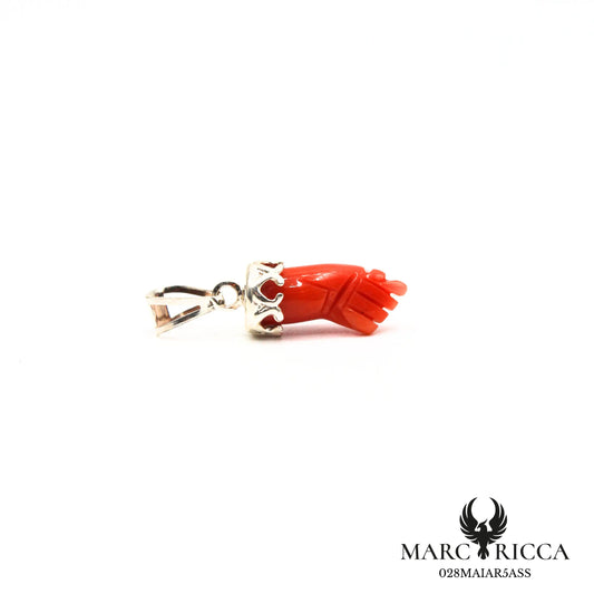 Pendentif Argent Main Festonné Corail Rouge