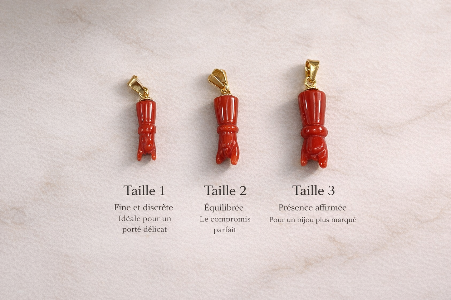 Pendentif Or Main Corne en Corail