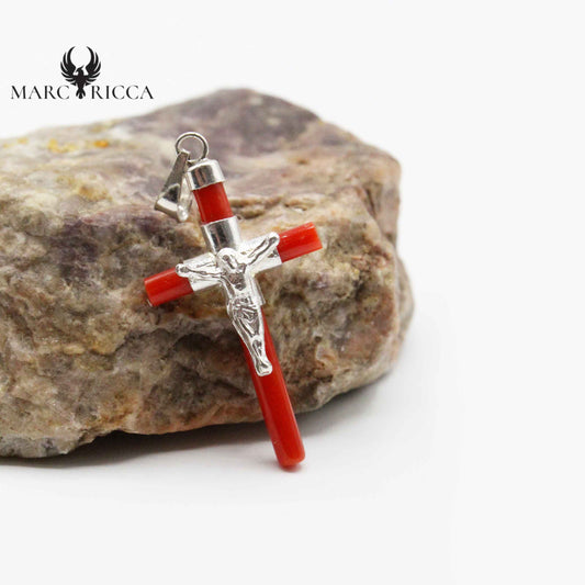 Pendentif Argent Croix & Corail