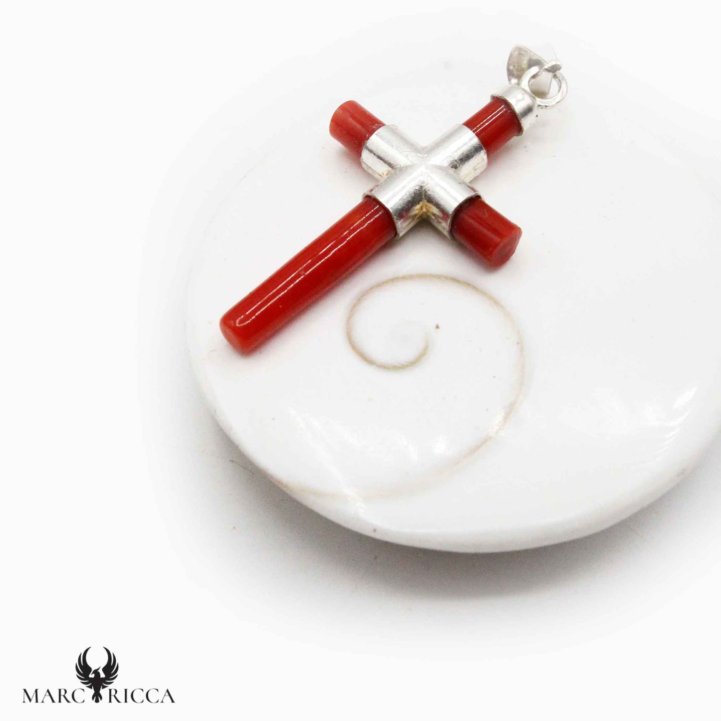 Pendentif Argent Croix Corail