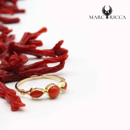 Bague Or Corail Triple Cabochon