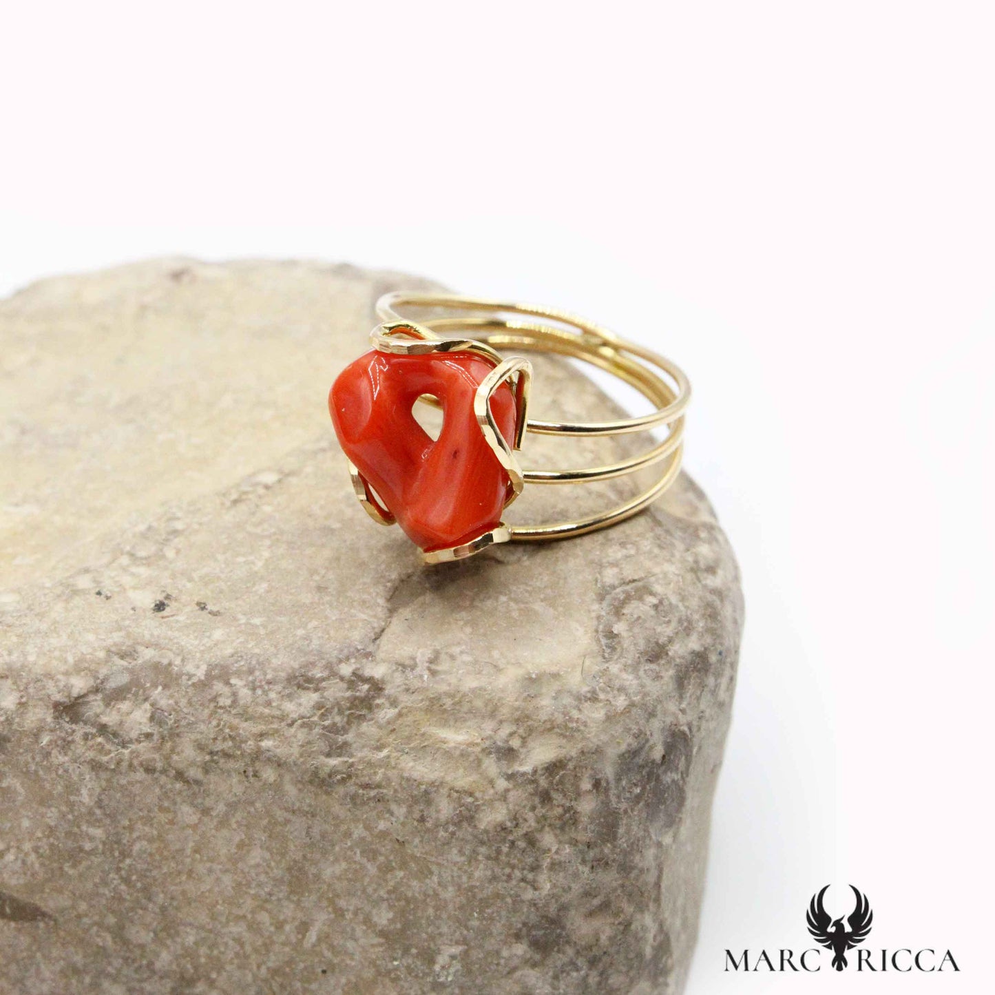 Bague Or, Corail Anneau