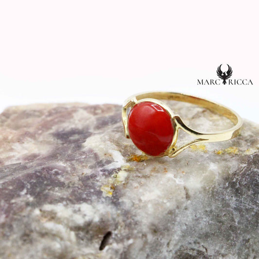 Bague Or, Corail Ronde