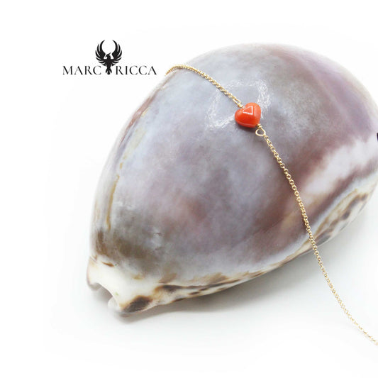 Bracelet Or Cœur Corail Rouge Chainette