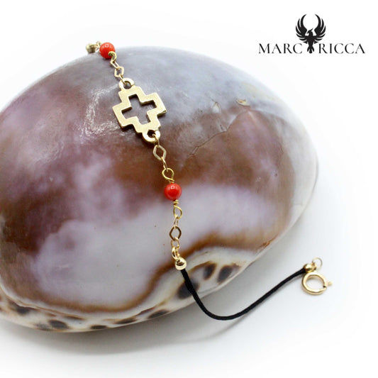 Bracelet Croix, Or & Corail