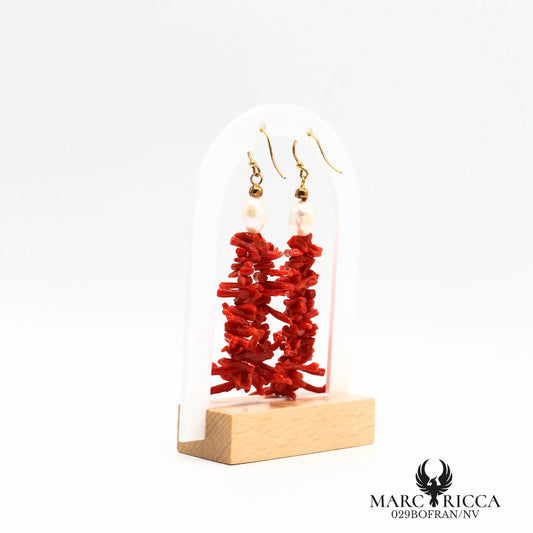 Boucles d'oreilles pendantes corail & perles d'eau douce