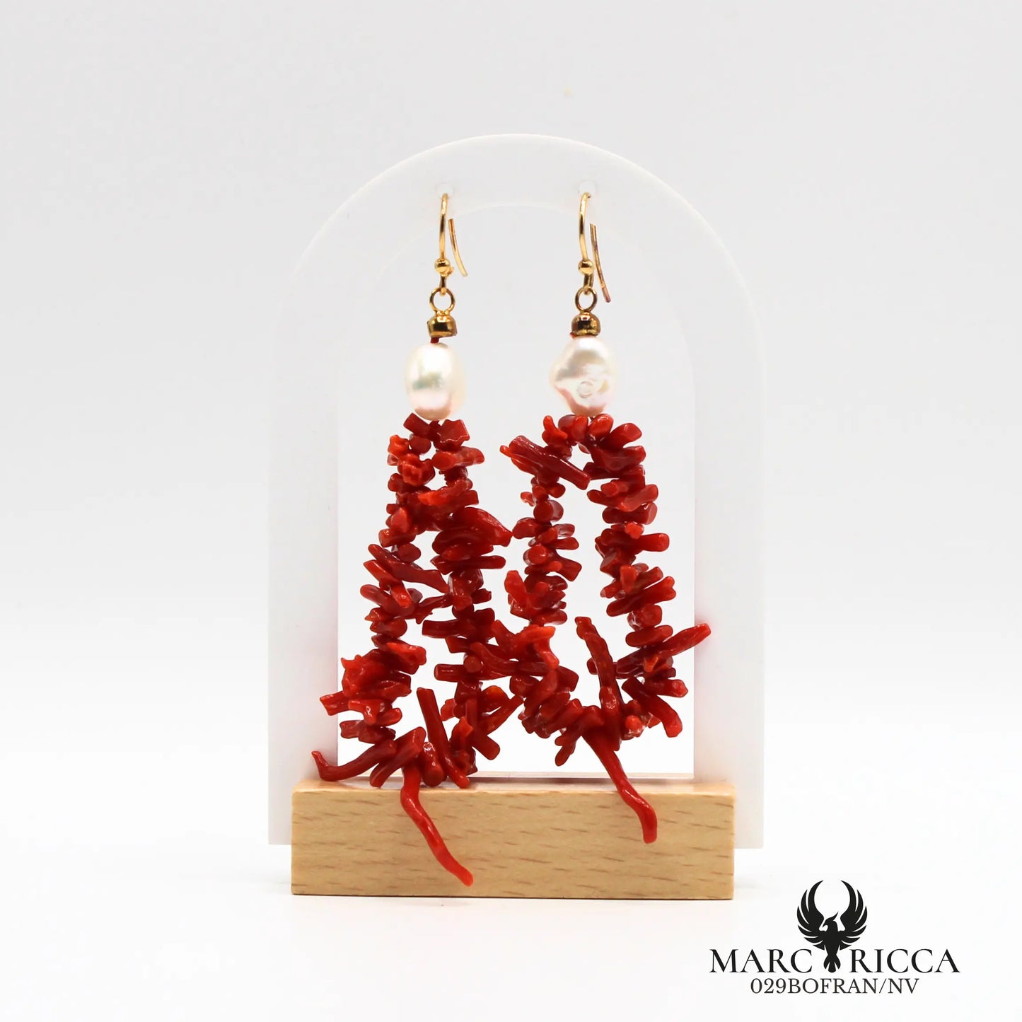 Boucles d'oreilles pendantes corail & perles d'eau douce