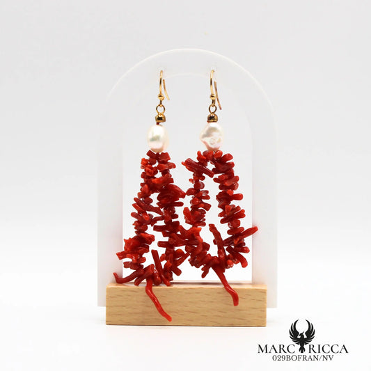 Boucles d'oreilles pendantes corail & perles d'eau douce