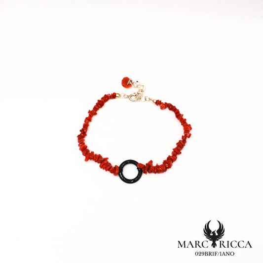 Bracelet corail sassi avec rond onyx en argent