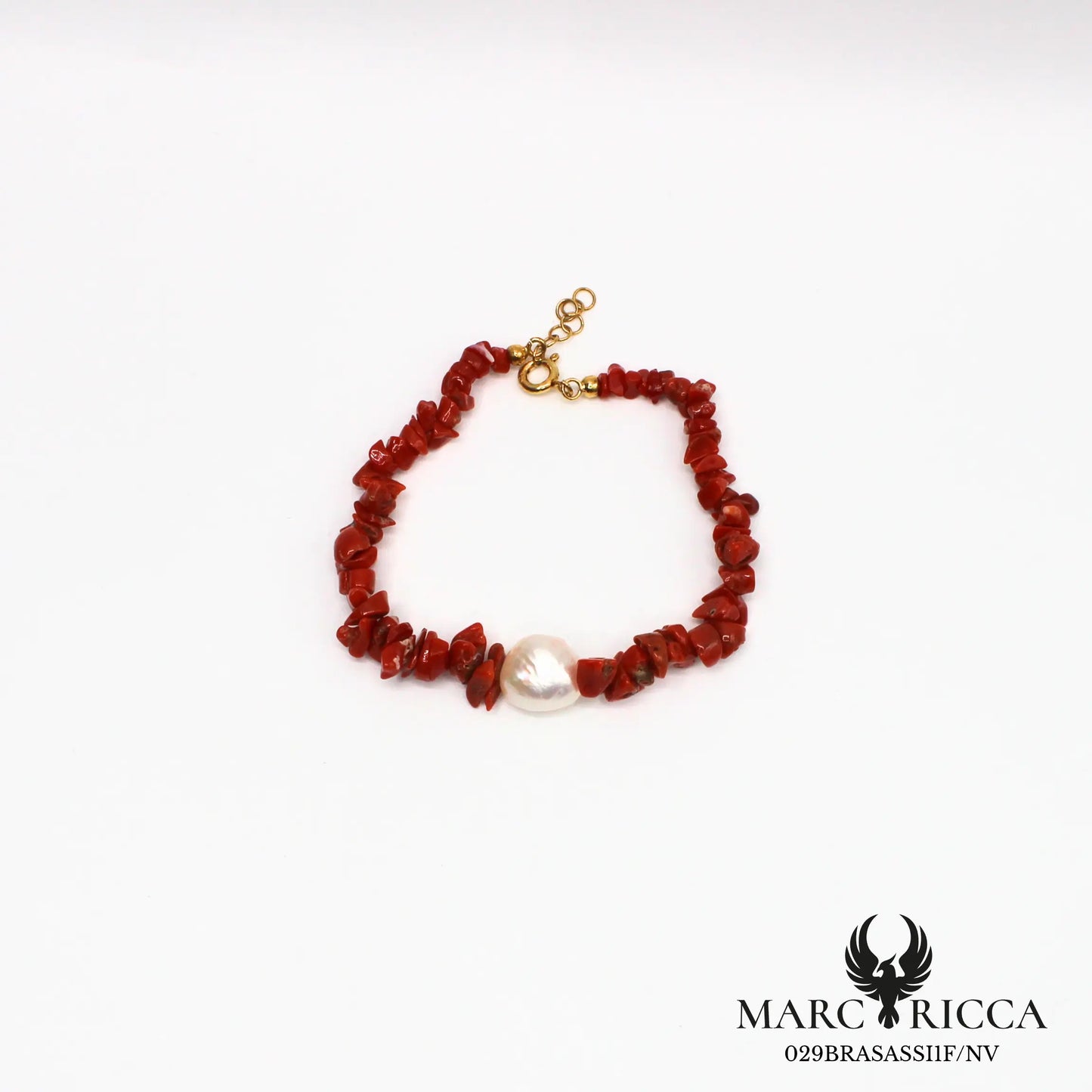 Bracelet corail sassi avec perle d'eau douce en vermeil