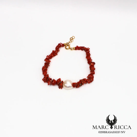 Bracelet corail sassi avec perle d'eau douce en vermeil