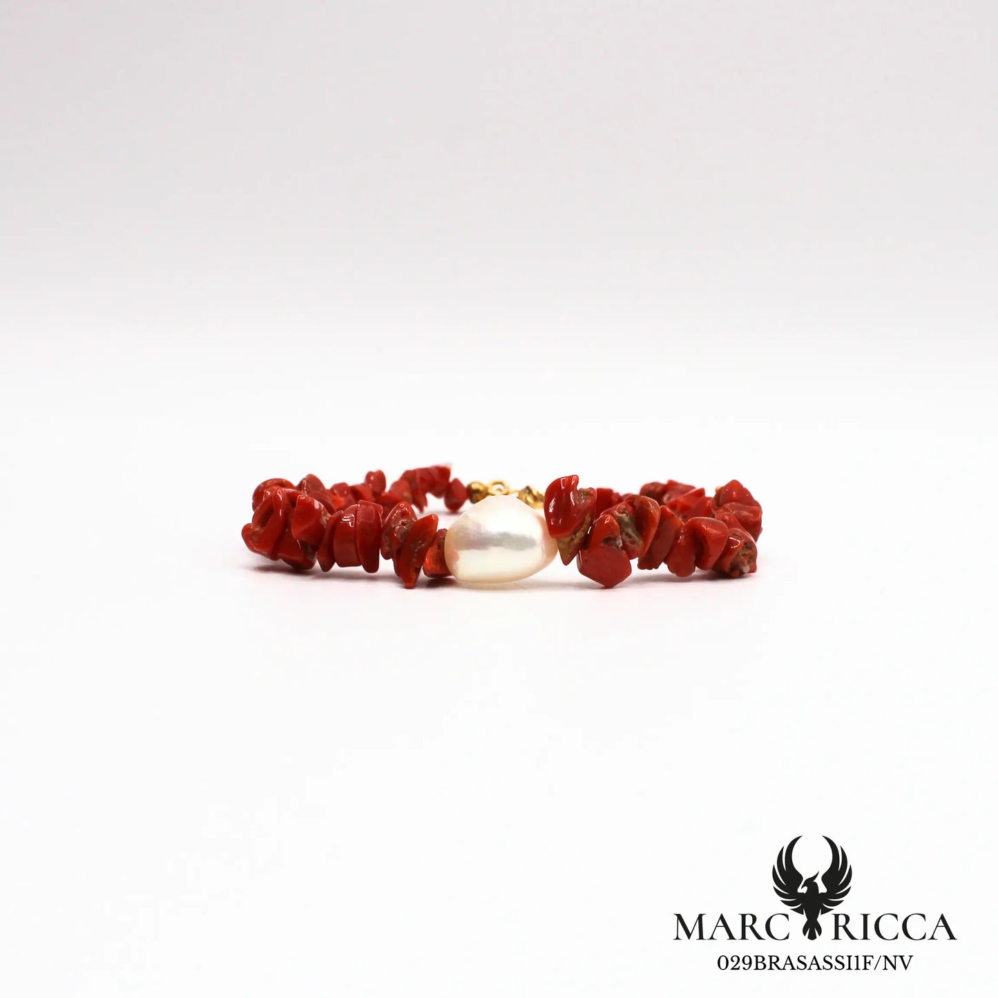 Bracelet corail sassi avec perle d'eau douce en vermeil