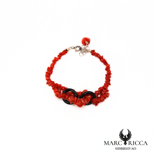 Bracelet corail sassi 2 anneaux en onyx