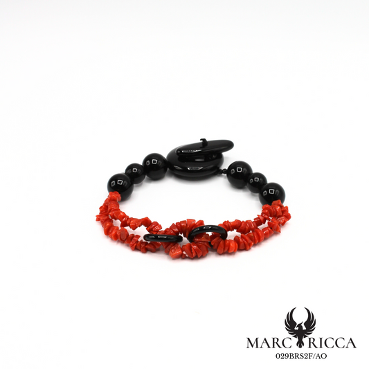 Bracelet corail chips et onyx