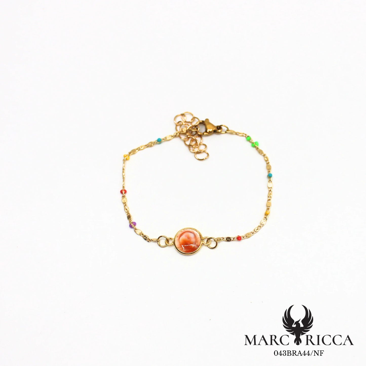 Bracelet en acier œil de Sainte Lucie et perles de résines