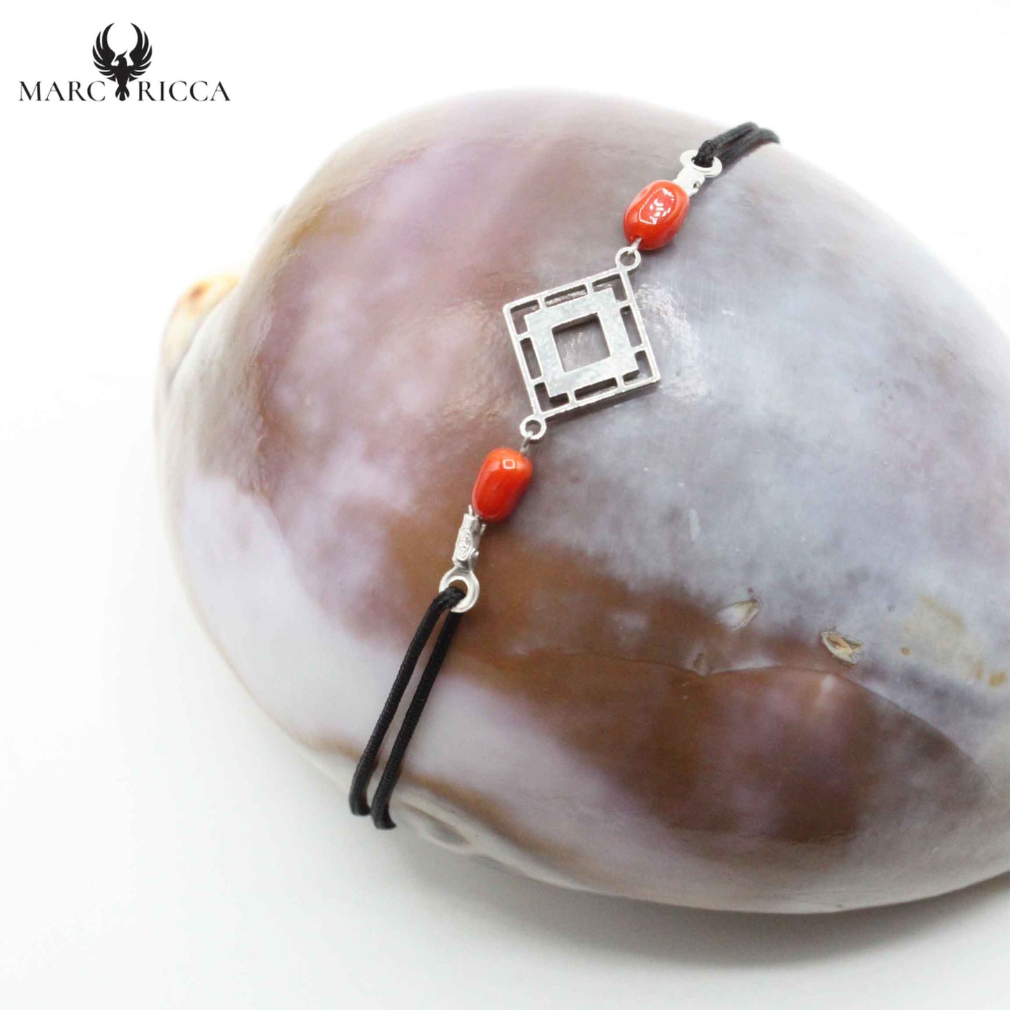 Bracelet Argent Cordon Corail & Quadri