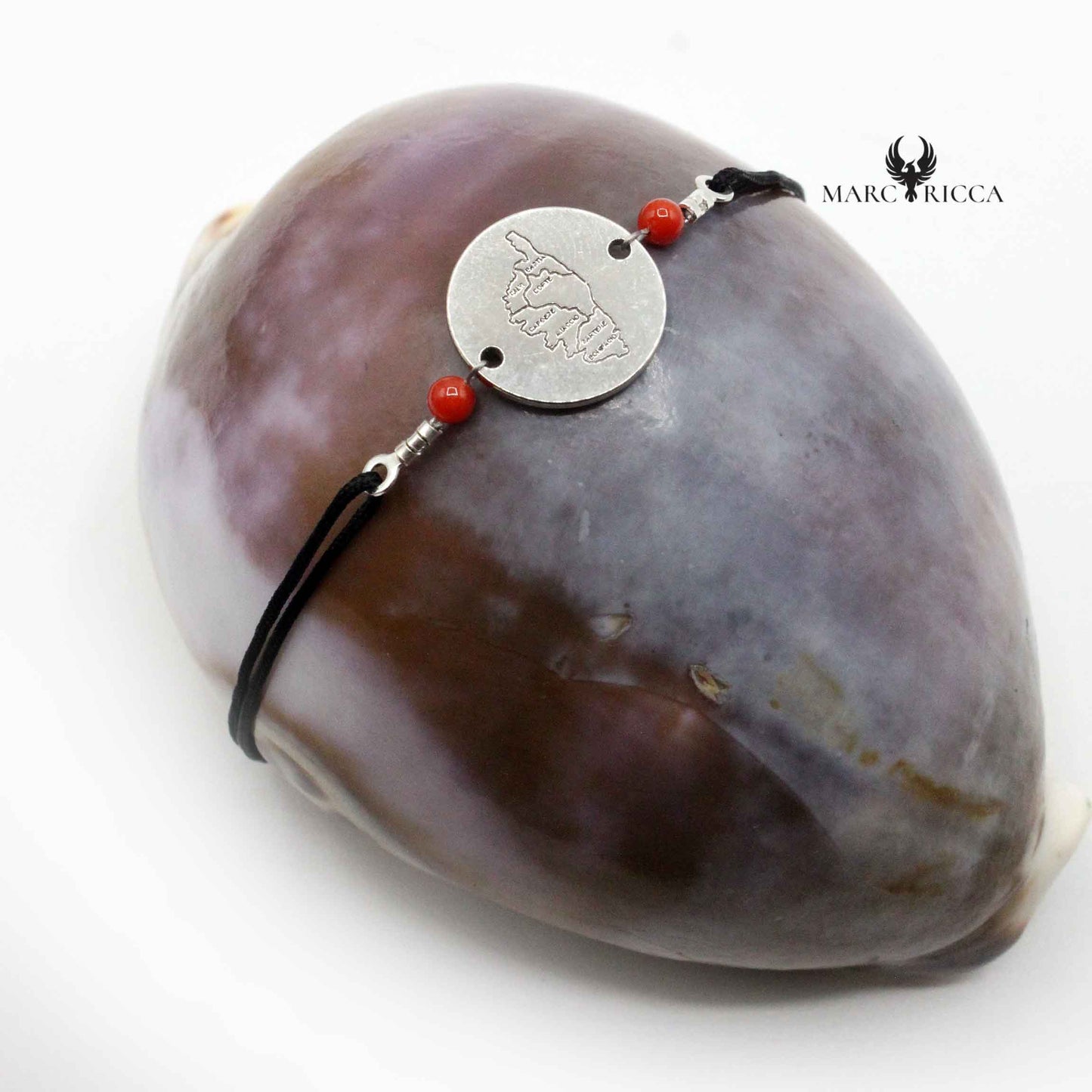 Bracelet Argent Cordon Médaillon Corse & Corail
