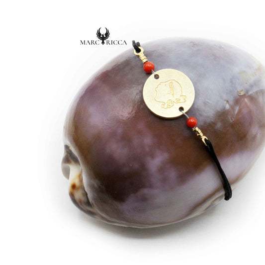 Bracelet Argent Cordon Médaillon Tête de Maure & Corail