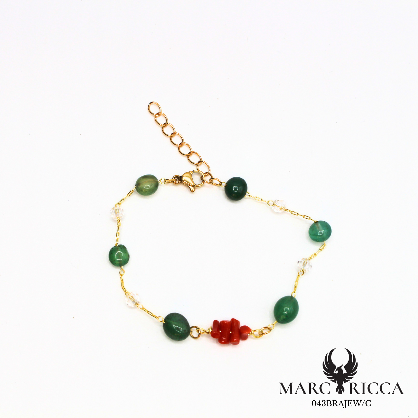 Bracelet en acier inoxydable avec corail et pierres de verres