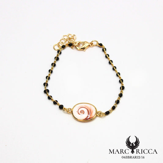 Bracelet chaîne perles de résines en vermeil avec Œil de Sainte Lucie