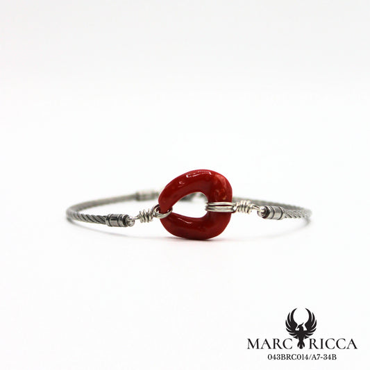 Bracelet câble en acier avec anneau en corail