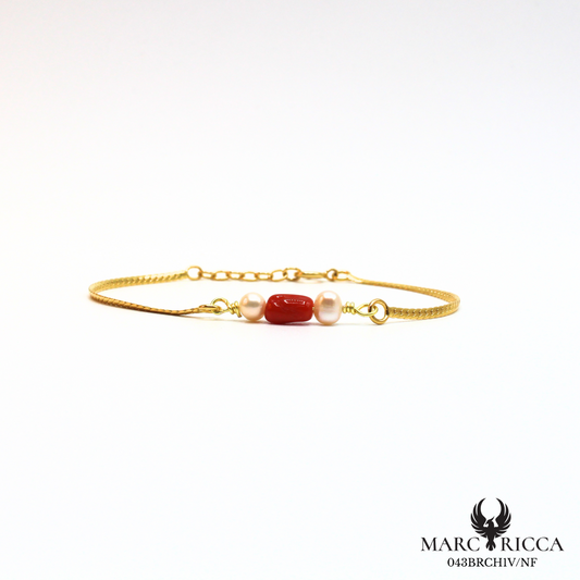 Bracelet chaine avec corail et perles en argent ou vermeil