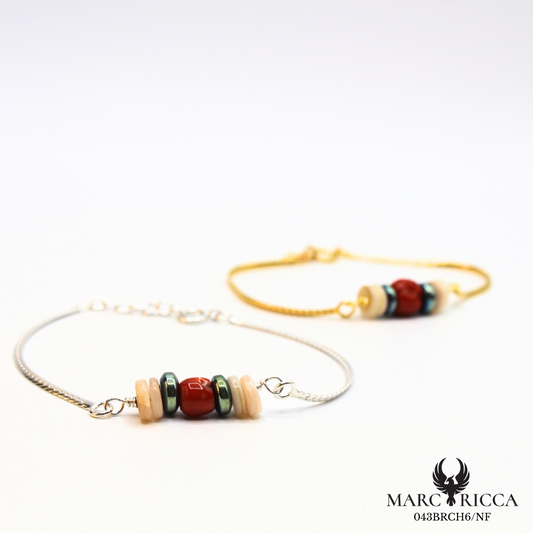 Bracelet corail, hématite bleu et nacre en argent ou vermeil