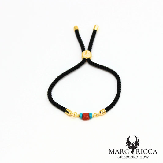 Bracelet corde avec corail et howlite turquoise en vermeil