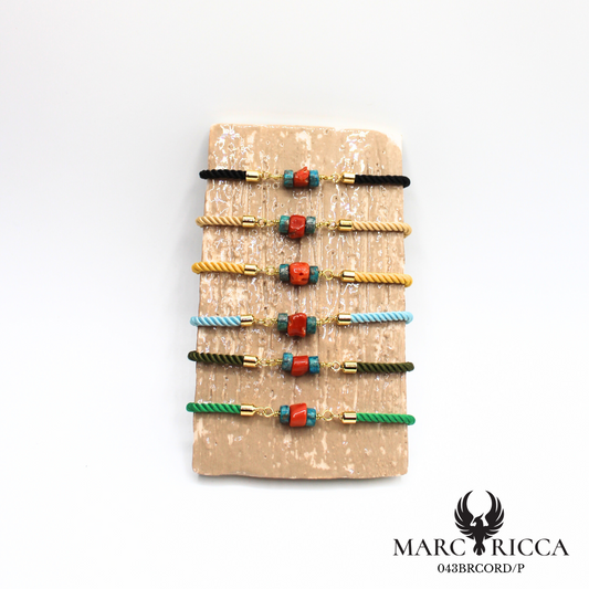 Bracelet corde corail et turquoise en vermeil
