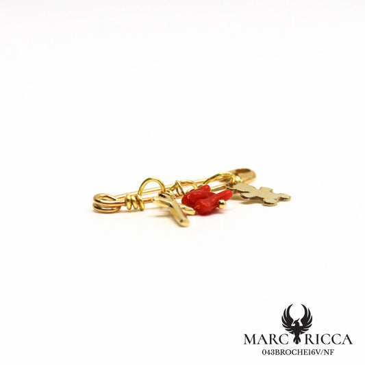 Broche croix ourson et corail