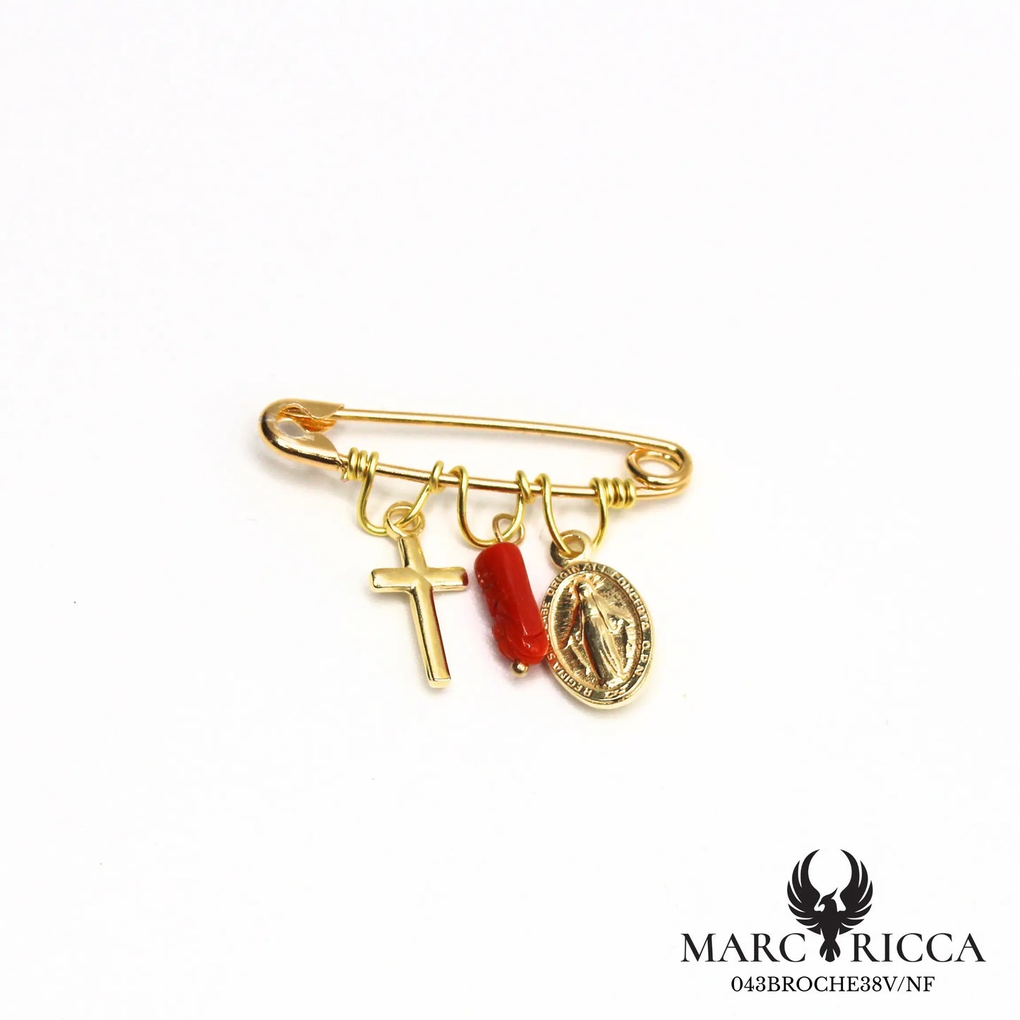 Broche religieuse avec main en corail