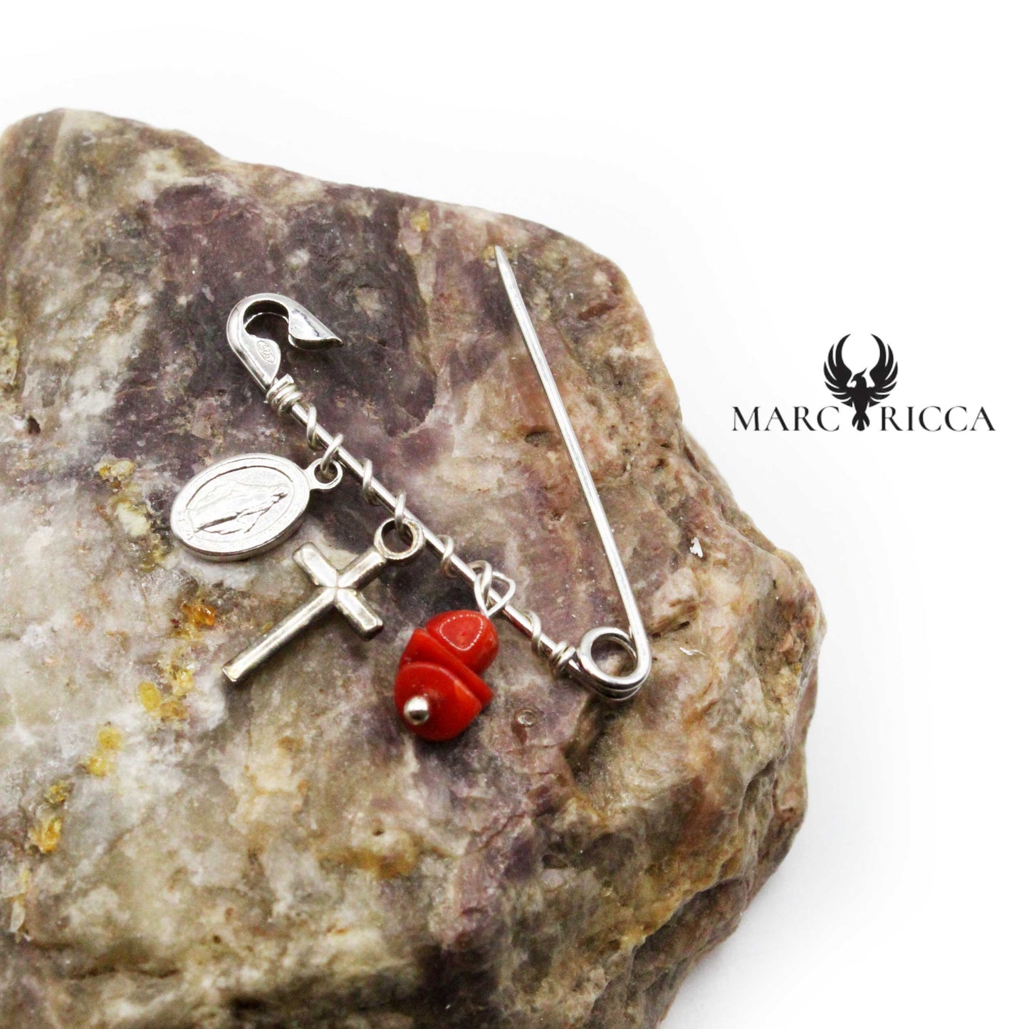 Broche Argent Corail Croix & Madone