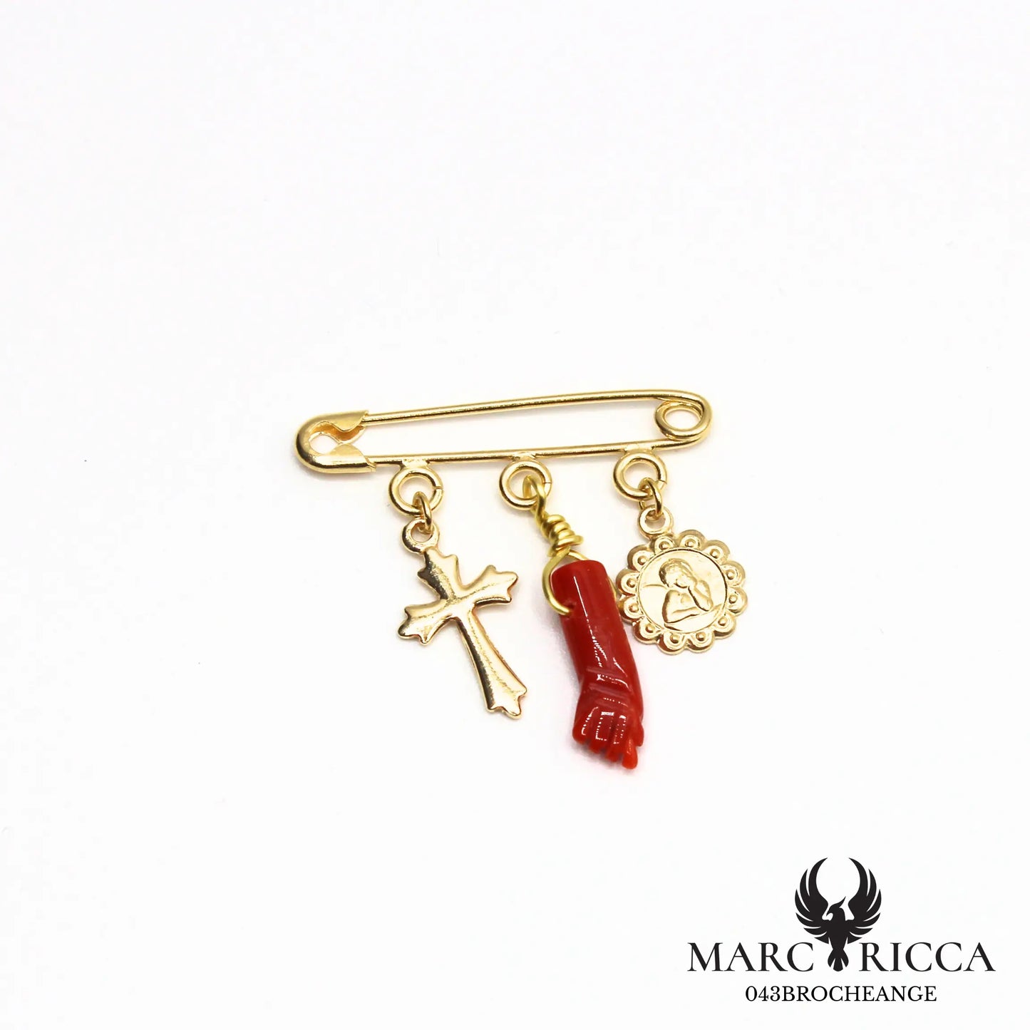 Broche religieuse main en corail