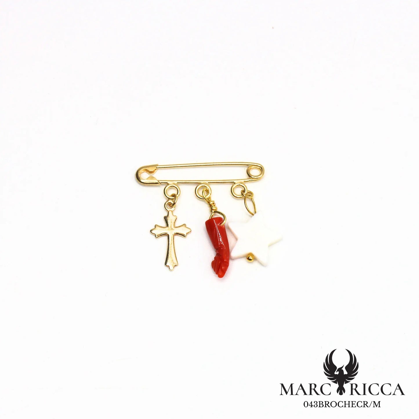 Broche religieuse corail et nacre en vermeil